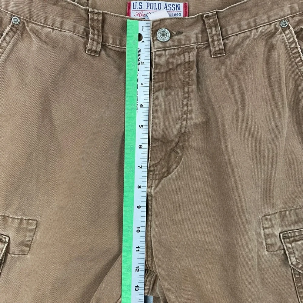US Polo Assn Heritage Mens Cargo Shorts Tan‎ Size 31 Cotton Utility Pocket Y2K